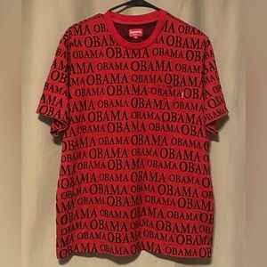 Supreme Men’s Obama Jacquard T-Shirt Short Sleeve All Over Print Red Size Large
